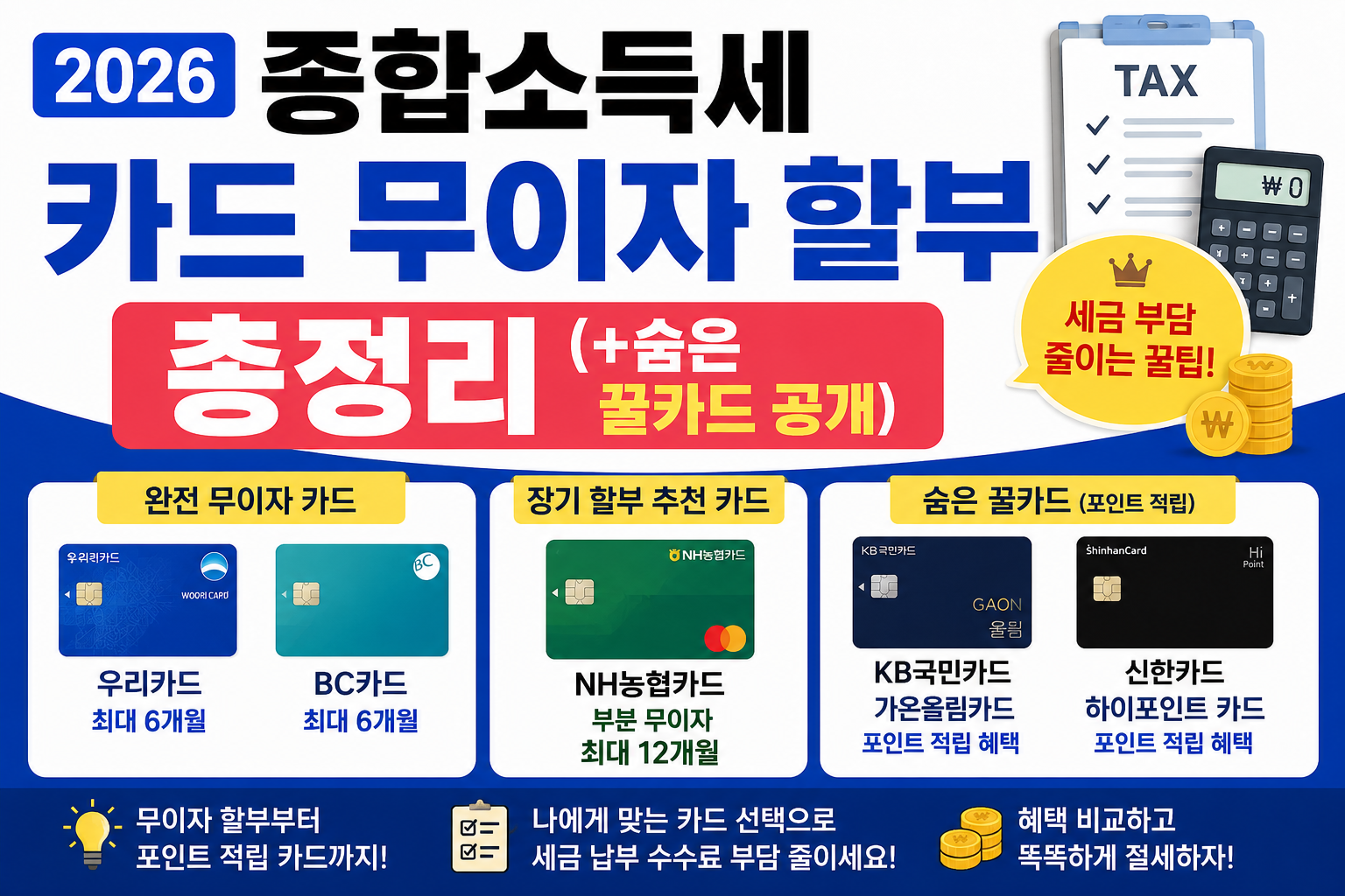 “세금 폭탄인데 수수료까지?” 2026 종합소득세 카드 무이자 할부 총정리 (+숨은 꿀카드 공개)