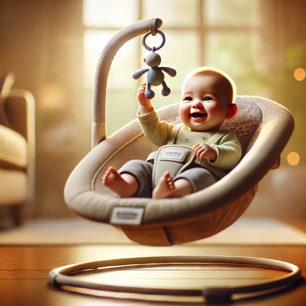 아기가 바운서에서 즐겁게 노는 모습