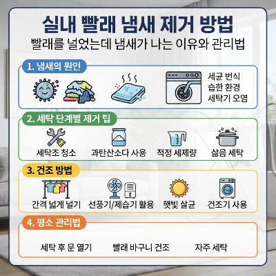 실내 빨래 냄새 제거 방법, 깨끗하게 빨아도 냄새가 나는 이유와 건조법