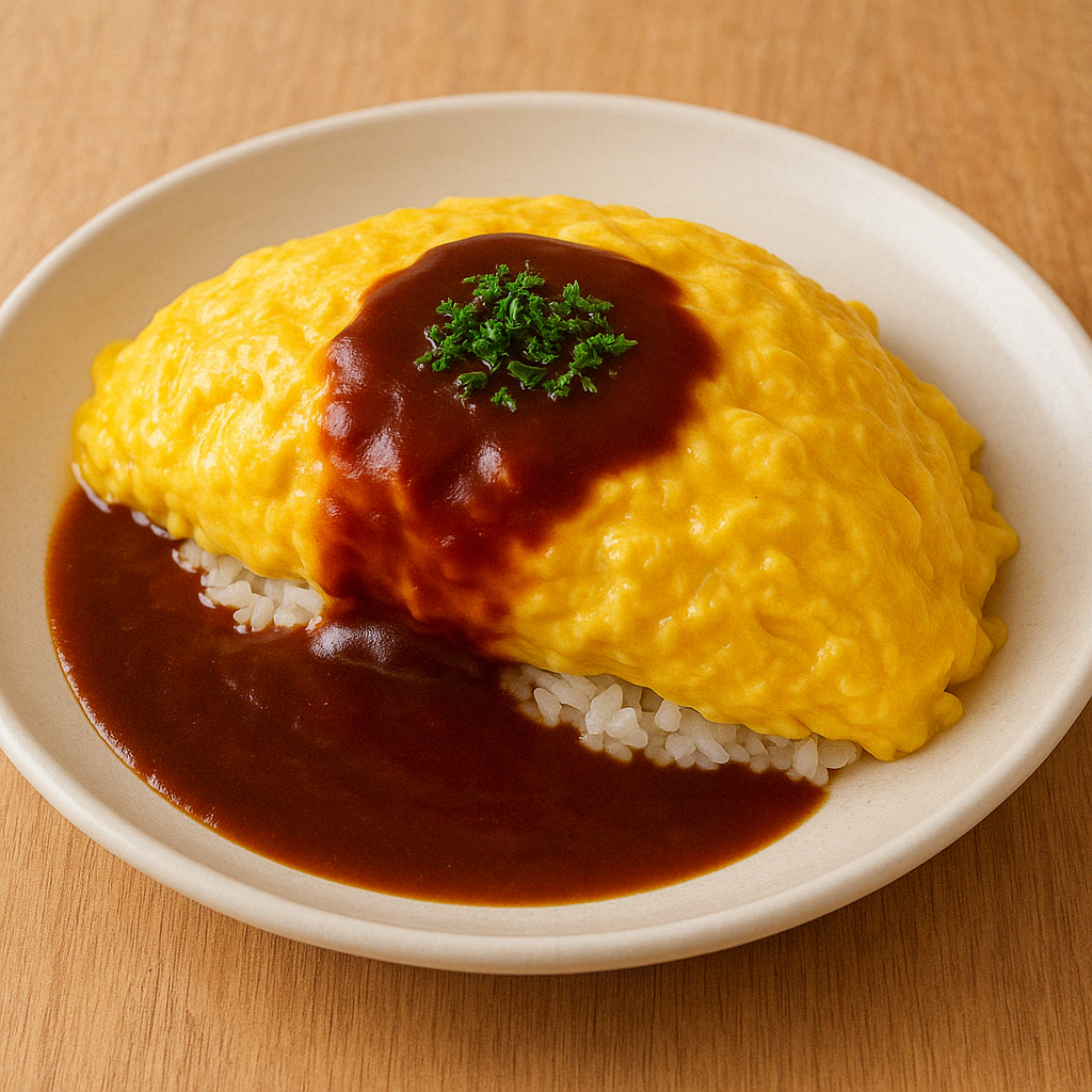 부드러운 계란 옷 입힌 오므라이스