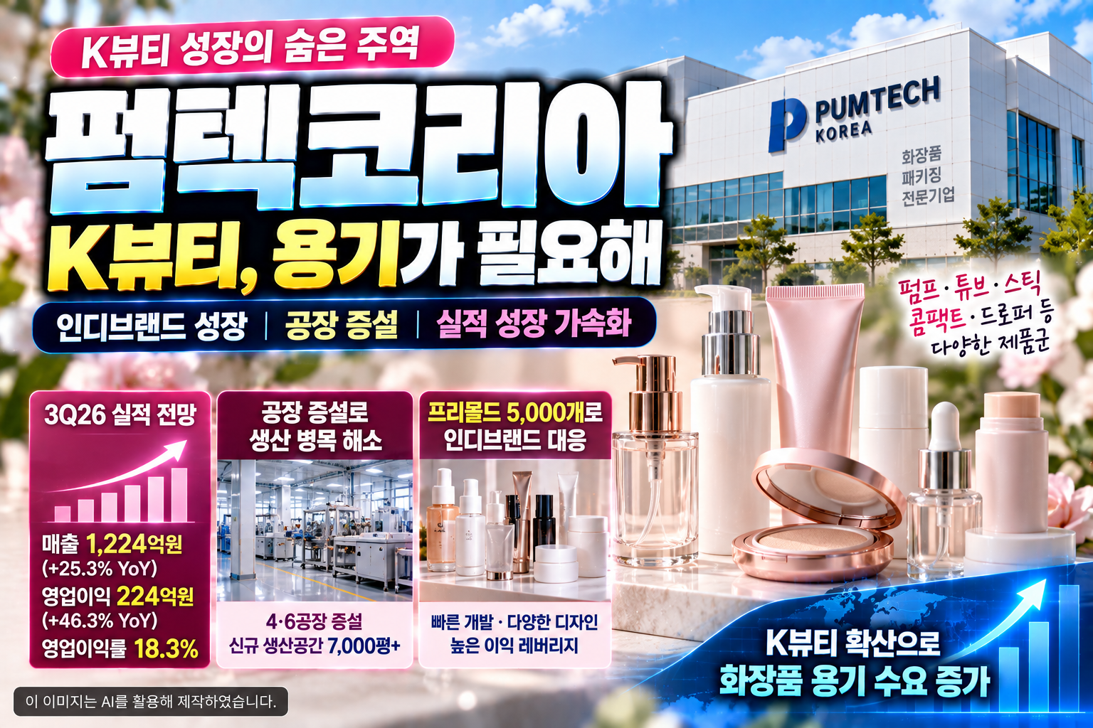 펌텍코리아 K뷰티 인디브랜드 성장과 화장품 용기 수요 증가, 공장 증설에 따른 실적 성장 전망