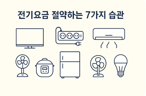 전기요금 절약꿀팁 7가지 상징 일러스트