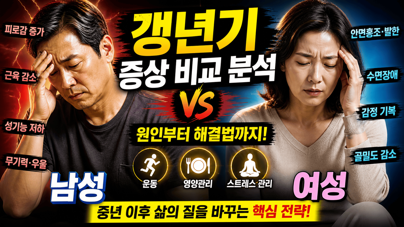 갱년기 증상 비교 분석 (남성, 여성, 해결법)