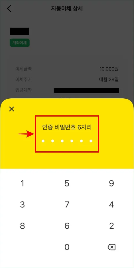 인증 비밀번호 6자리를 입력