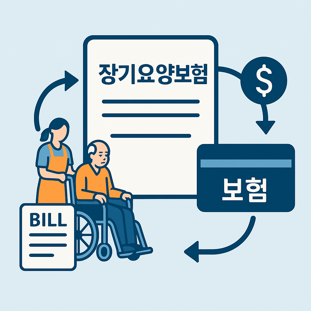 휠체어 탄 노인과 간병인, 비용 청구서 아이콘