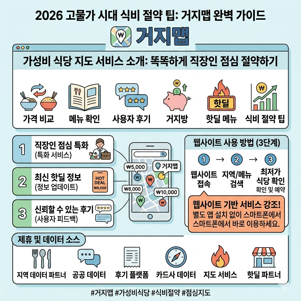 거지맵 사용법｜가성비 식당 찾는 법&middot;가격 필터&middot;실전 활용팁 인포그래픽