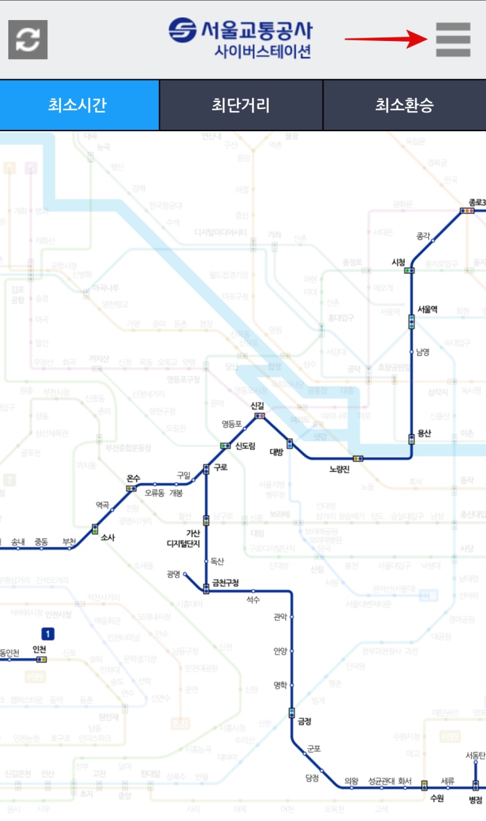 서울 지하철 1호선 노선도 크게 보기