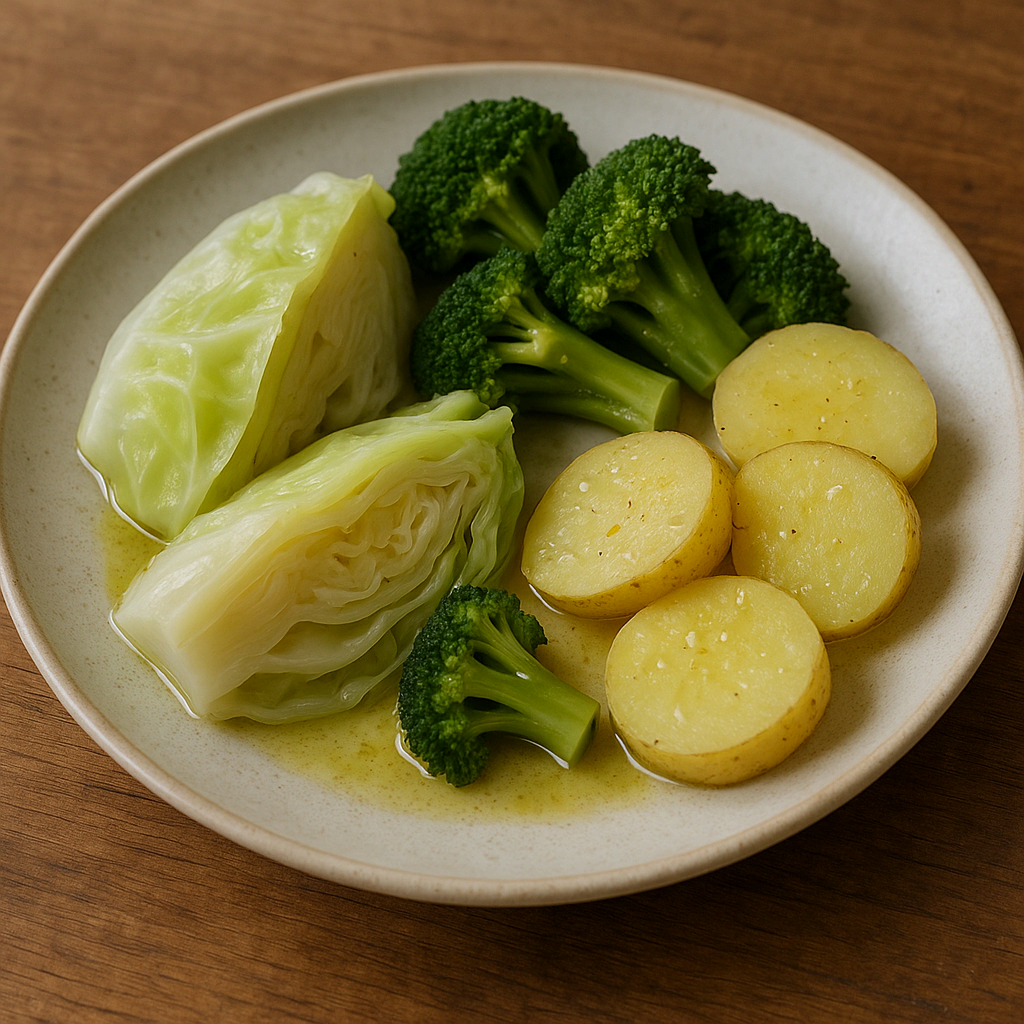 위산역류 식단 가이드|야식·커피 타이밍, 하루 식단표까지(1주 체크리스트)양배추찜·브로콜리·감자 플레이트