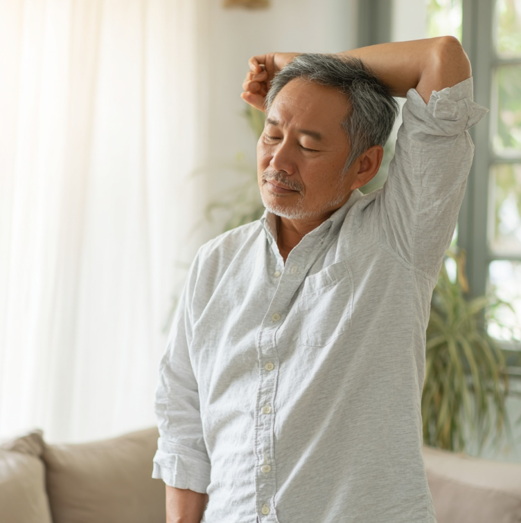 오십견이 와서 고통받는 노인