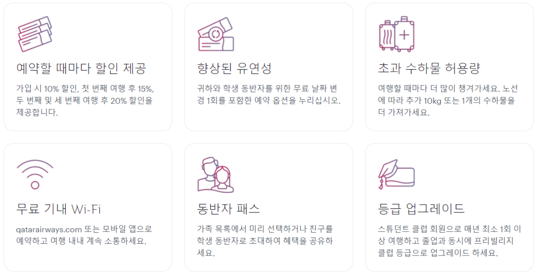 카타르항공 학생할인 서비스, 카타르항공 스튜던트클럽 가입방법, 혜택 소개