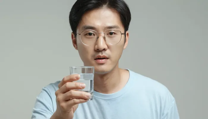 구강청결제를 사용하며 잇몸 염증을 관리하는 모습