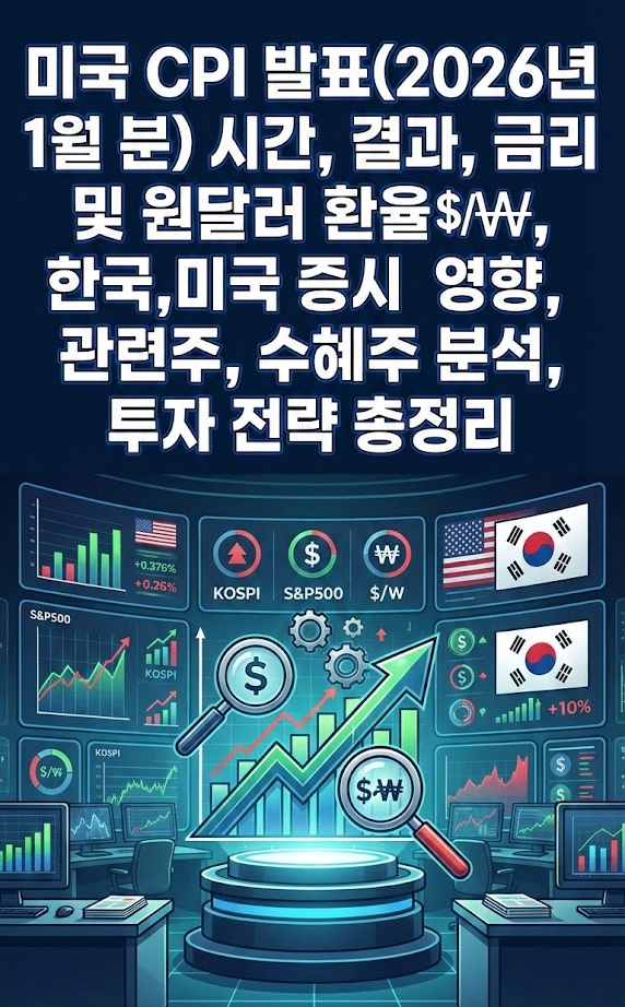 미국 CPI 발표(2026년 1월 분) 시간, 결과, 금리 및 환율, 한국, 미국 증시 영향, 관련주, 수혜주 분석, 투자 전략 총정리