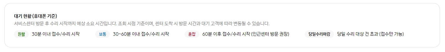 원활 상태도 30분 이내 대기를 의미하는 안내 문구