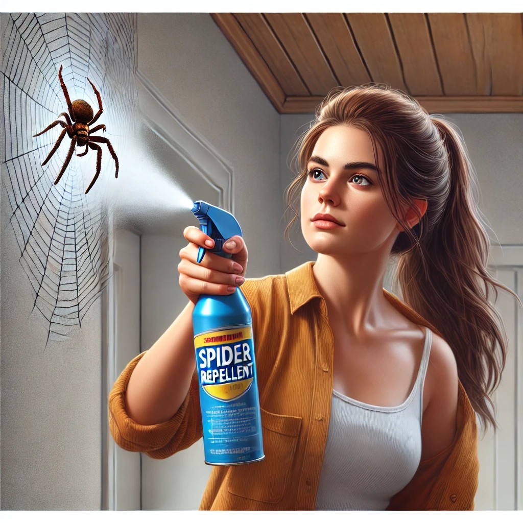 거미 퇴치 스프레이로 거미를 죽이는 사진