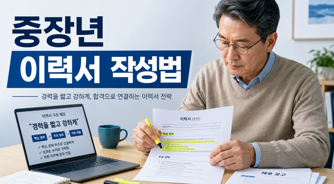 중장년 이력서 작성법과 경력을 짧고 강하게 보이는 구조를 정리하는 모습