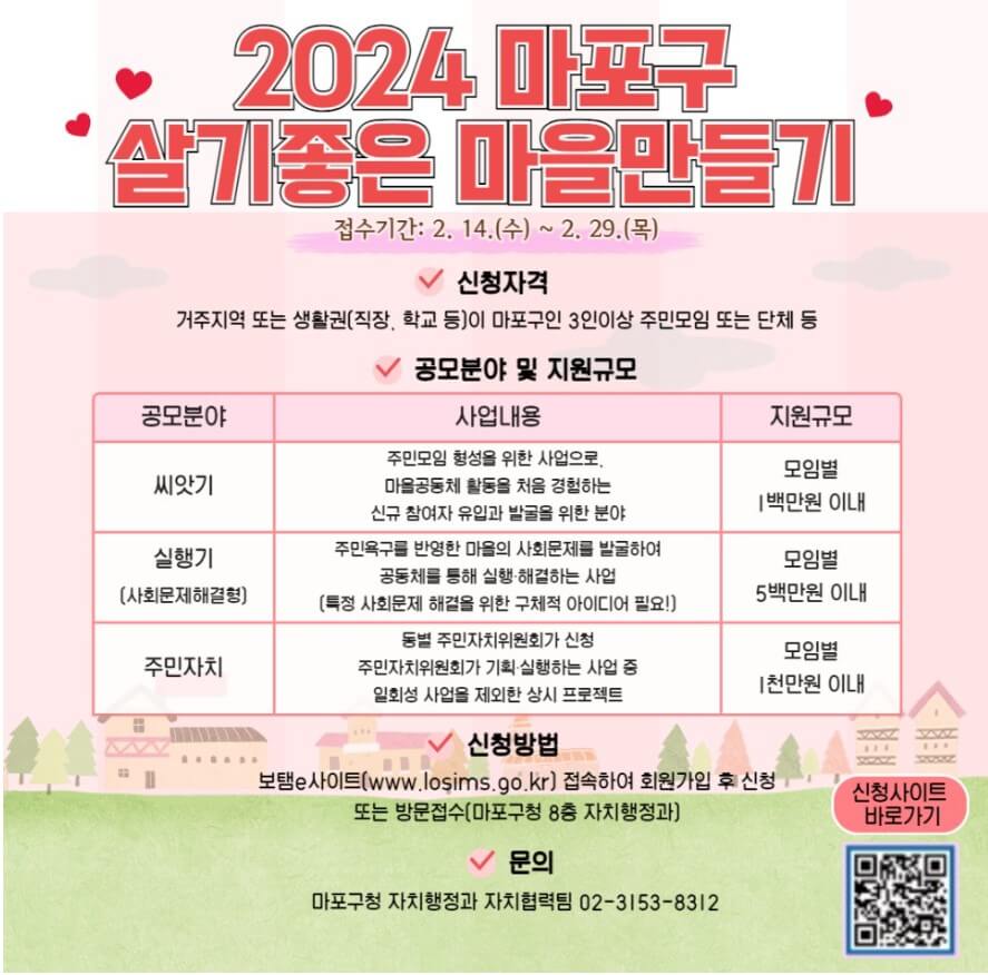 마포구 살기좋은 마을 만들기 참가신청자 모집.