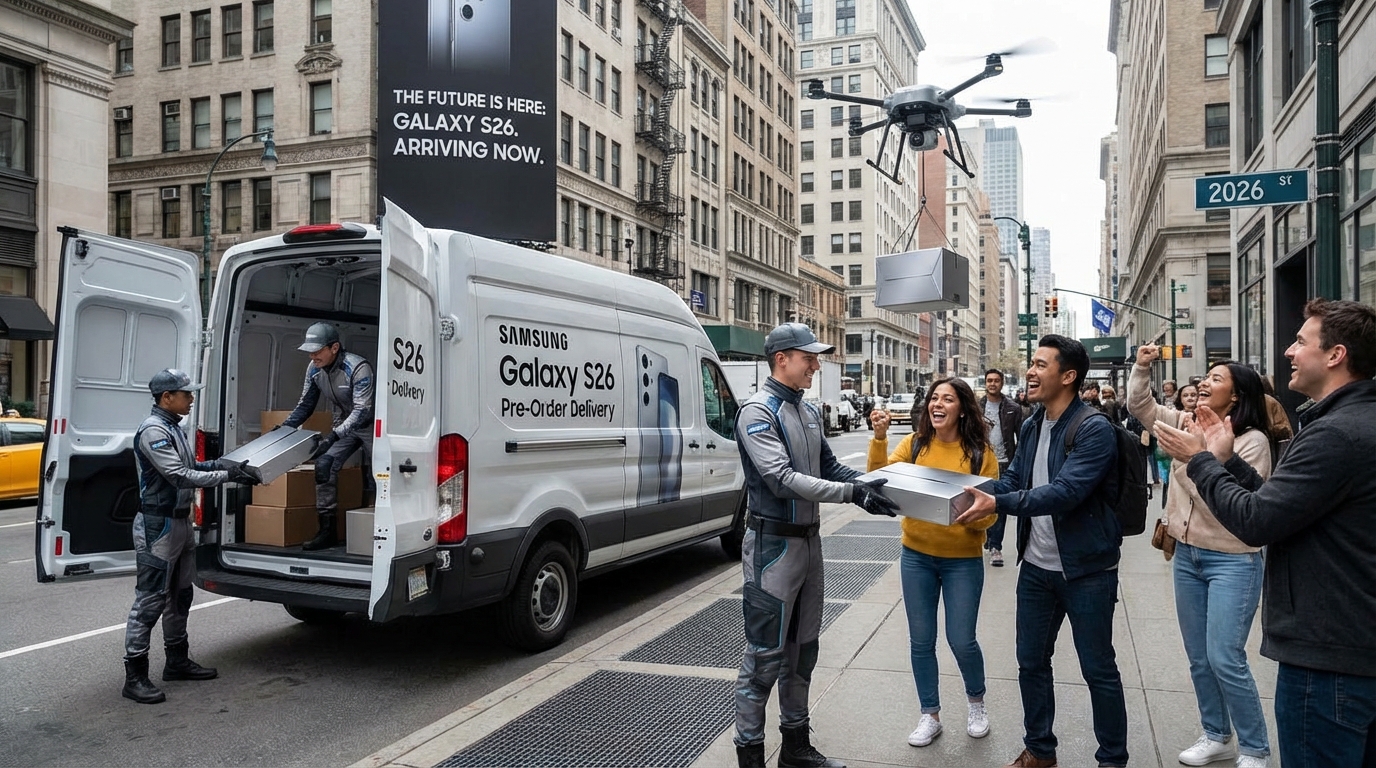갤럭시 S26 사전예약 물량이 배송되는 모습을 형상화한 이미지