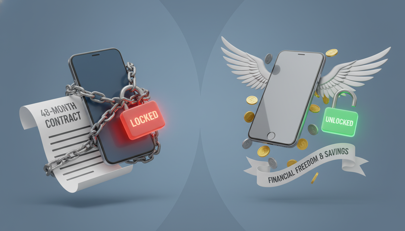 통신사 장기 약정의 굴레와 자급제 구매의 비용 절감 효과 비교 일러스트