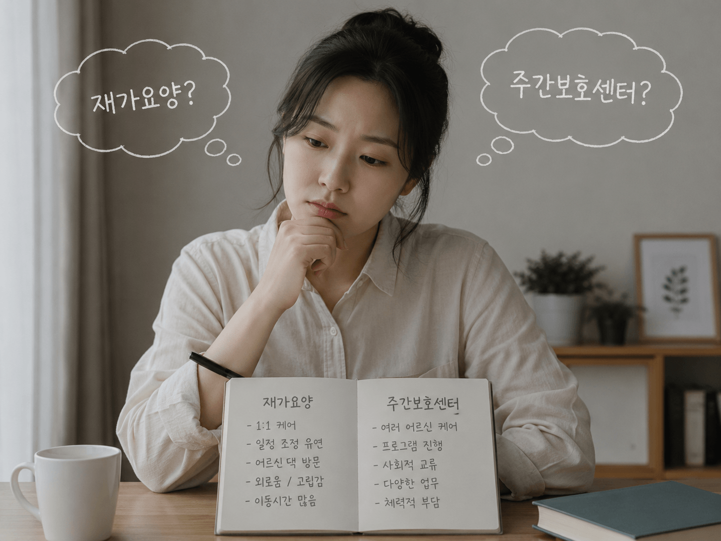 재가요양vs 주간보호센터 고민하는 이미지