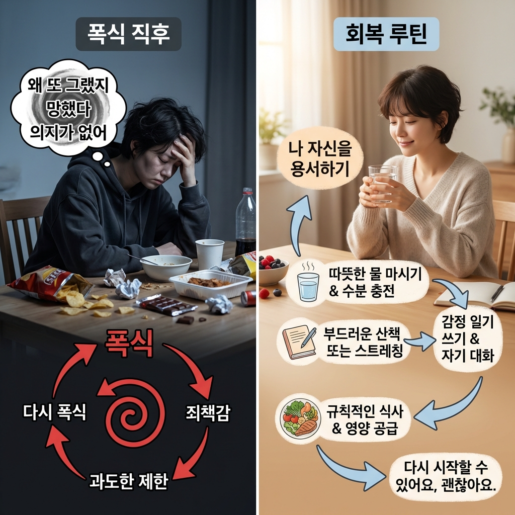 폭식 후 자책 줄이는 법, 악순환 끊고 다음 한 끼로 회복
