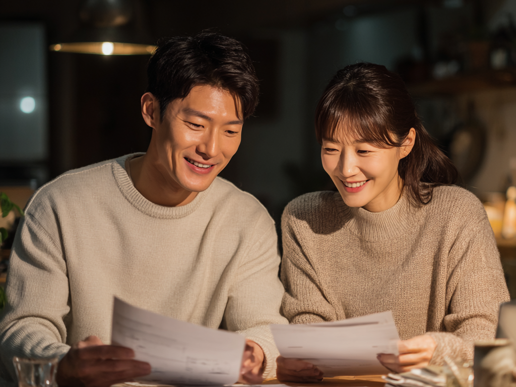 어린이 보험 가입 시 30세 만기와 100세 만기 중 가족의 경제 상황에 맞는 합리적인 선택 기준을 고민하는 모습