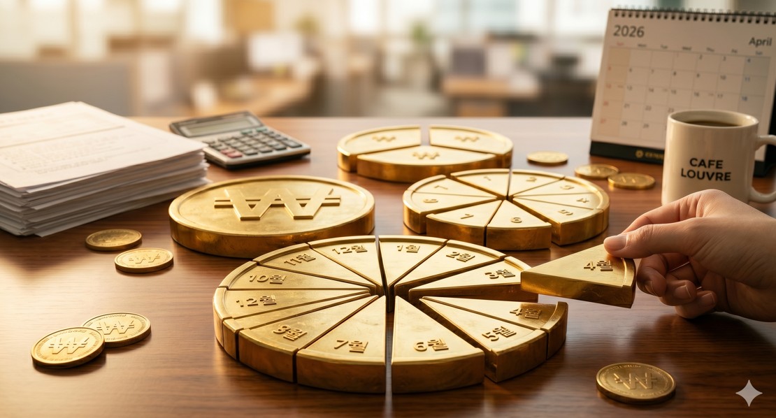 분할 납부를 의미하는 여러 조각으로 나뉜 황금색 동전들