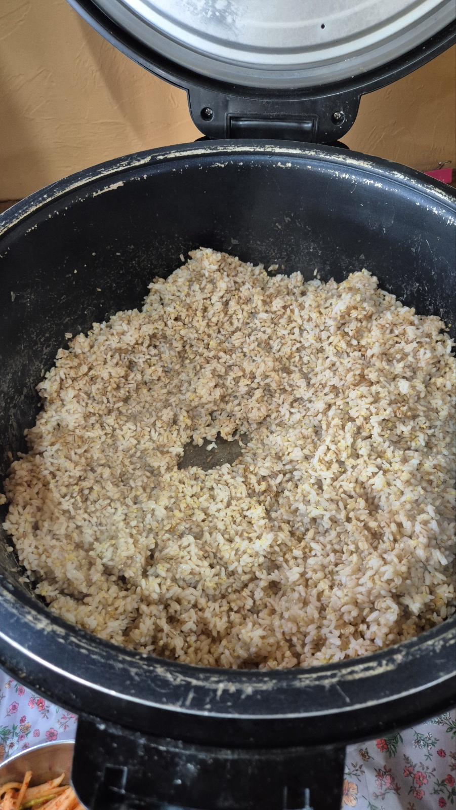 보리밥이 전기밥솥 한가득