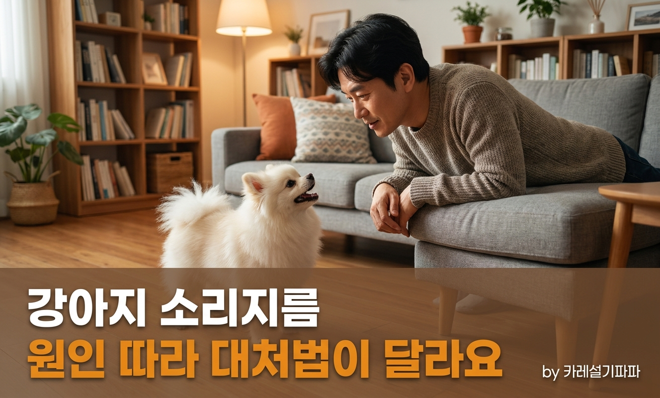 소파에서 강아지 소리에 귀 기울이는 남성