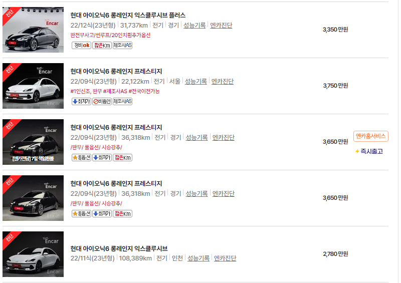아이오닉6 중고차 가격 시세표 세금 계산