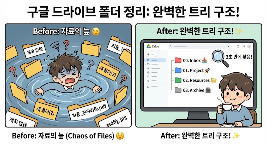 구글 드라이브 폴더 정리 노하우: 자료 찾기 쉬운 트리 구조 만드는 법 (업무 효율 200% 상승)