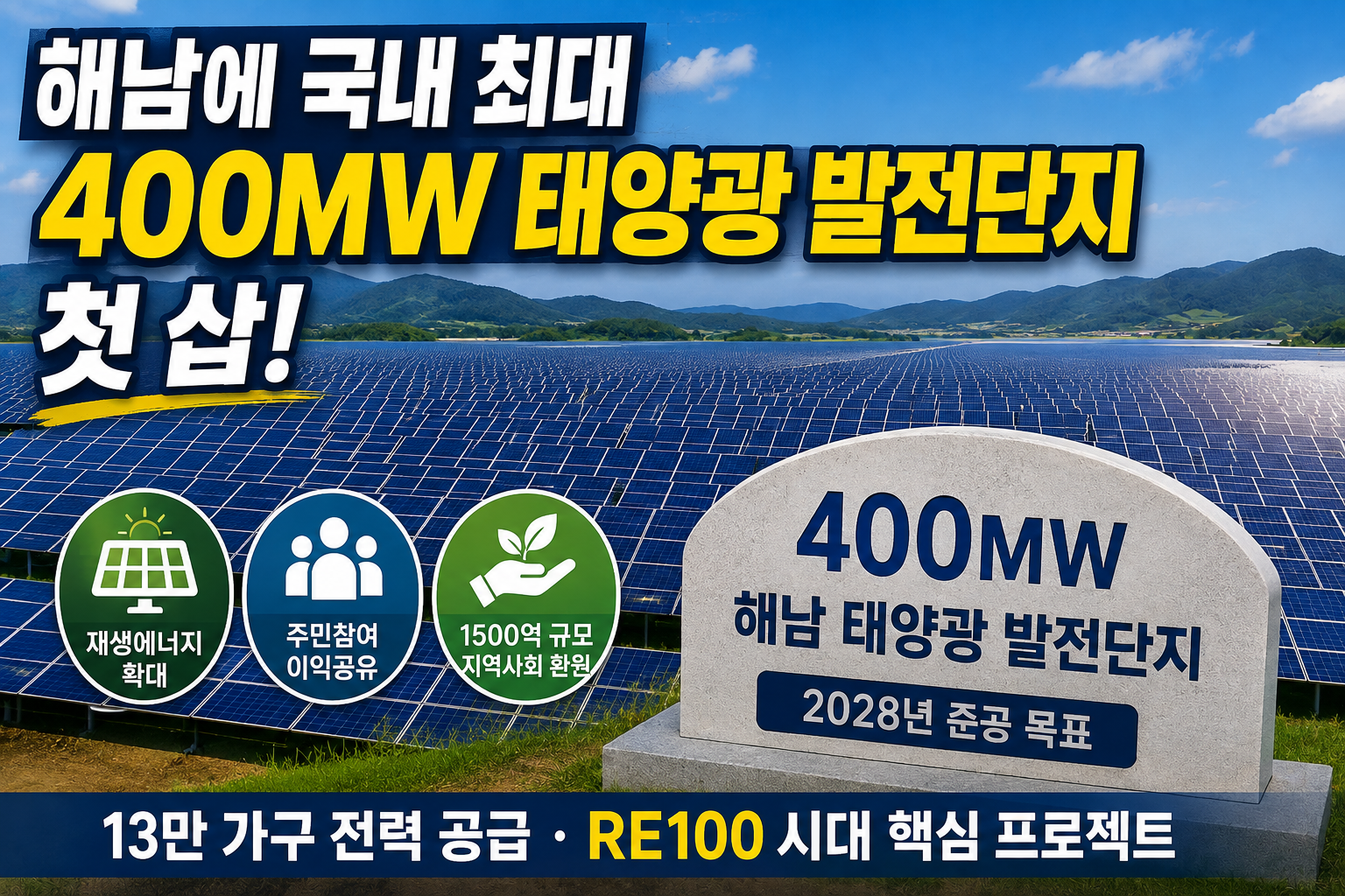 해남 태양광 관련주 TOP10과 400MW 태양광 발전단지 한화솔루션 대한전선 수혜주 분석
