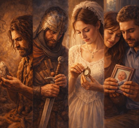 사람들이 생존 도구와 개인적 의미가 담긴 물건을 통해 기억과 관계, 정체성을 부여하며 특정 물건을 소중히 여기게 된 과정을 보여줍니다.