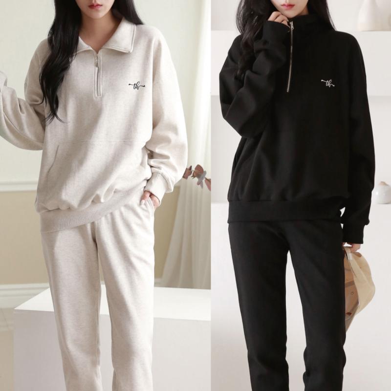 여성 기모 트레이닝세트 반집업 조거 여자 트레이닝복 세트