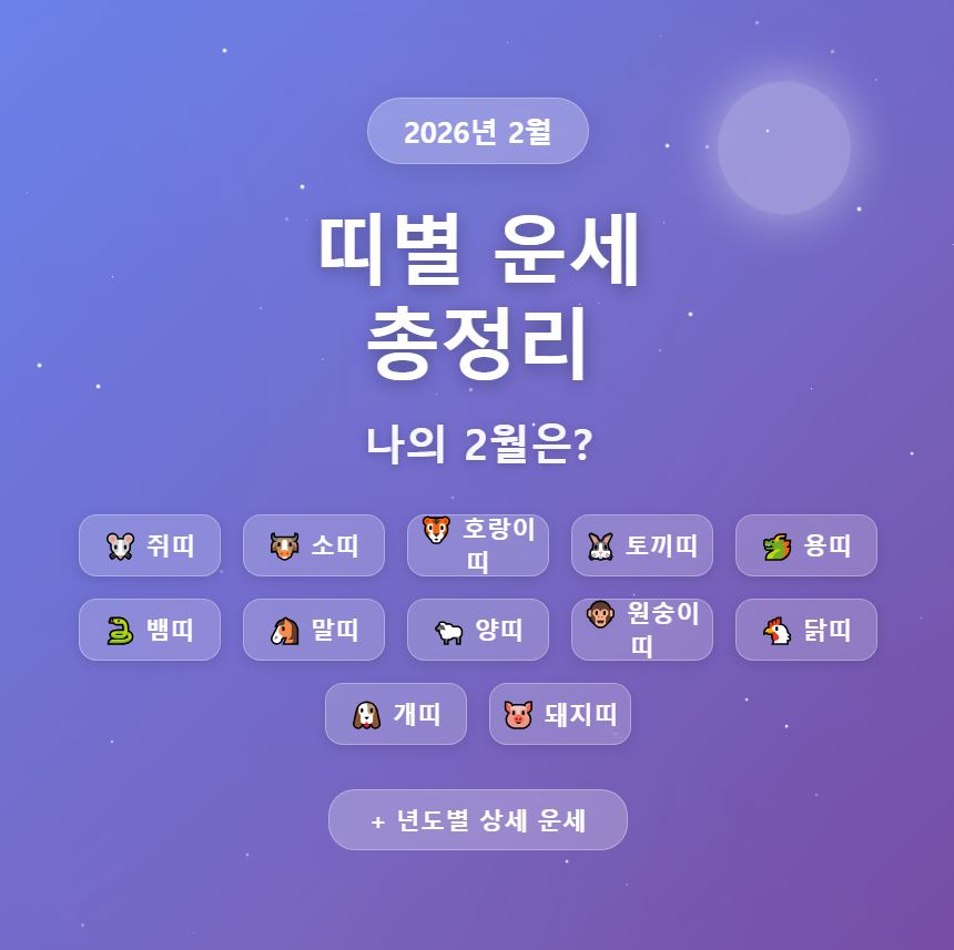 2026년 2월 띠별 운세 총정리 (+년도별)
