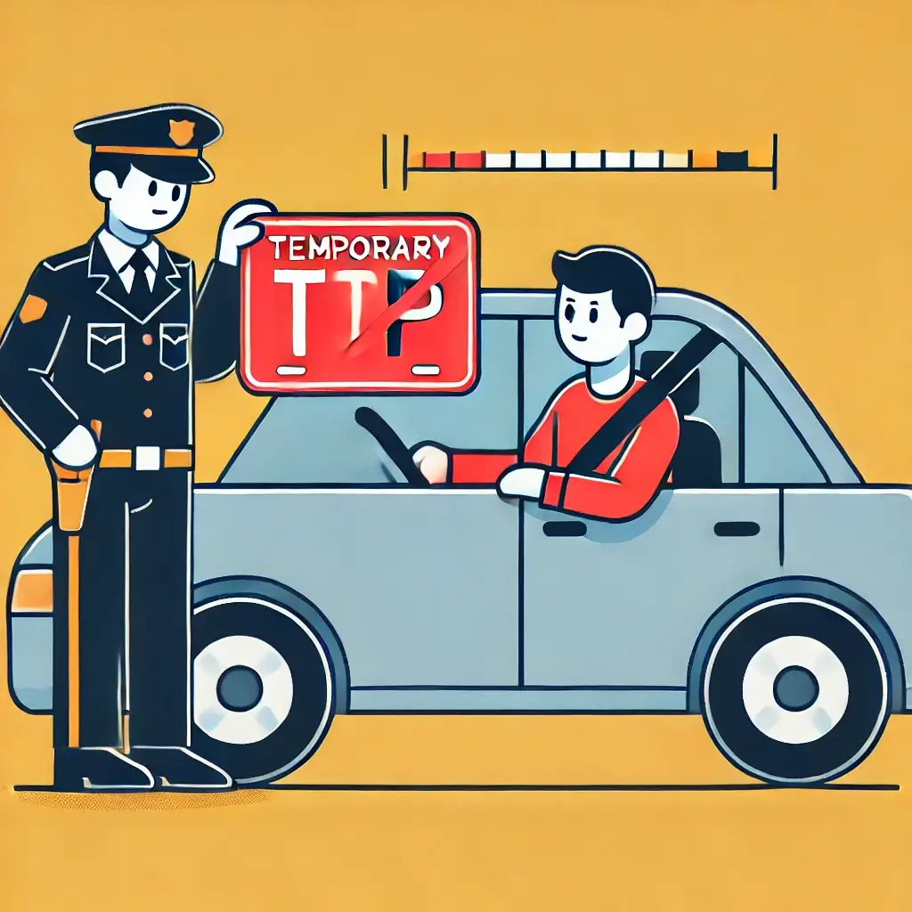 교통 경찰이 임시 번호판과 일반 번호판 차이를 설명하는 장면