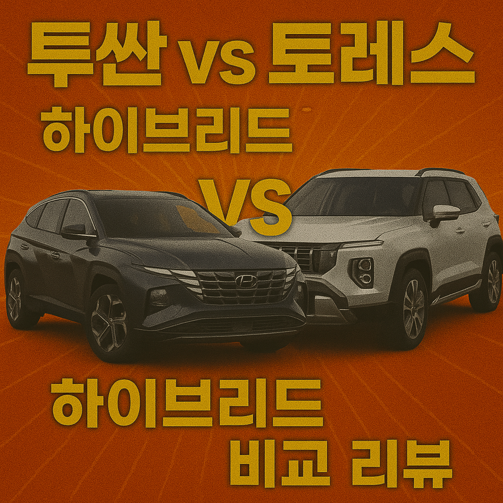 투싼 vs 토레스 하이브리드 주행 성능 가격 연비 실내 공간 편의 기능 비교 리뷰 블로그 포스팅 썸네일