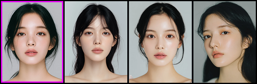 미드저니로 생성한 무표정의 중립적인 20대 한국 여성 인물 포트레이트, 성격과 분위기를 부여하기 전 기준 인물 이미지_Midjourney