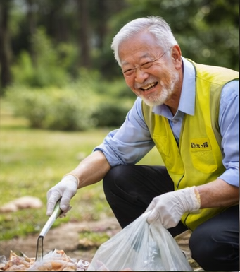 정부에서 운영하는 노인 일자리 센터에서 소개 받아 공원미화 일을 즐겁게 일하는 시니어
이미지 출처: Gemini AI 생성