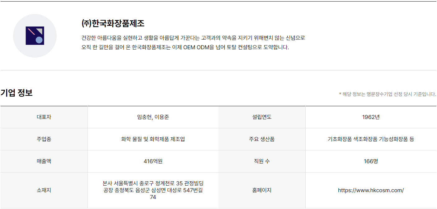 (주)한국화장품제조 기업소개