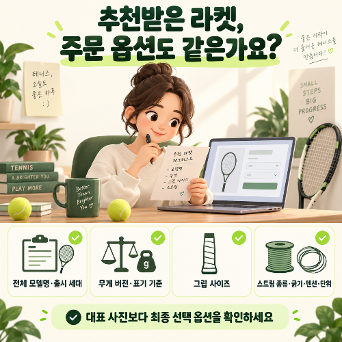 코치가 추천한 라켓, 주문 옵션까지 같은 제품인지 확인했나요?
