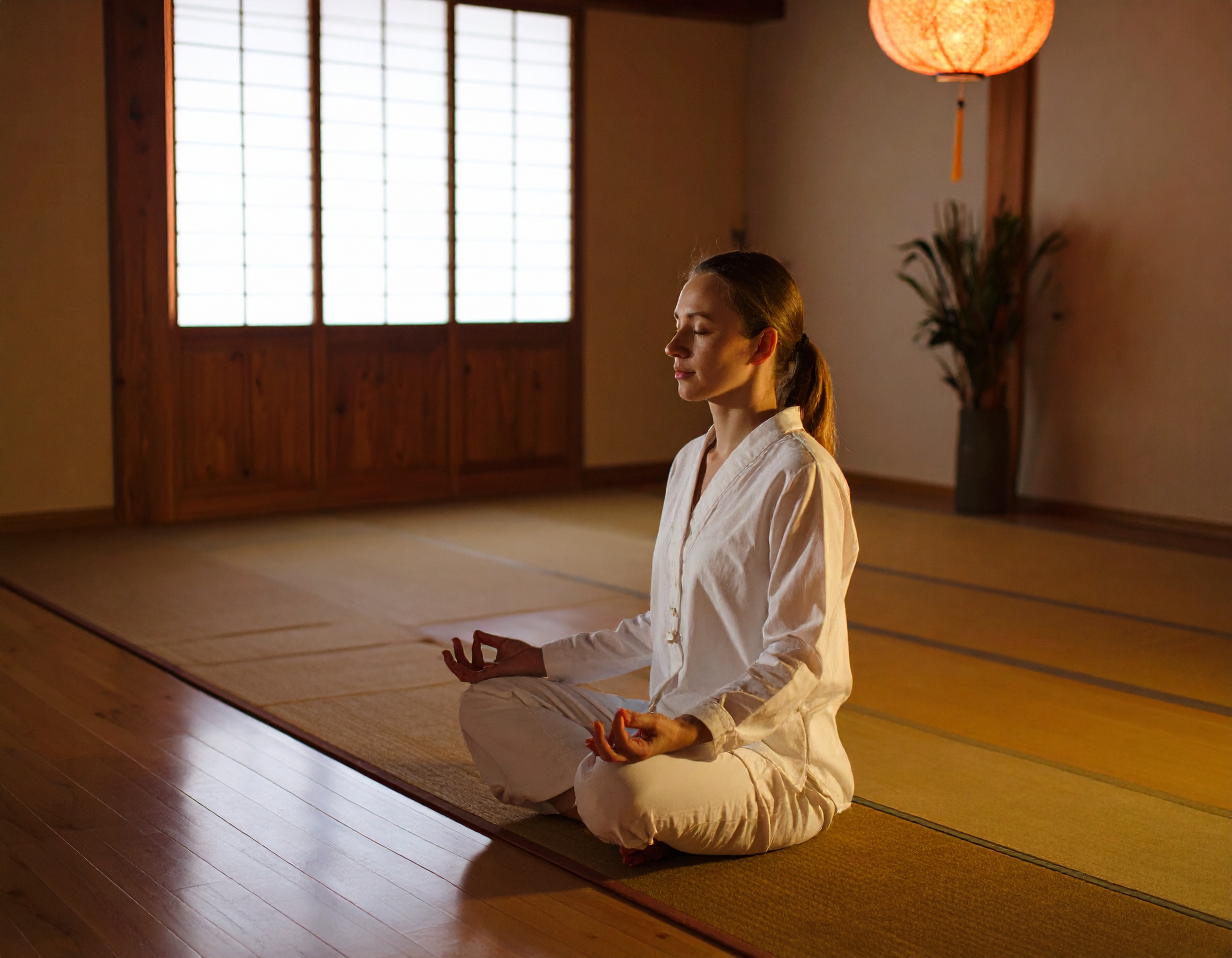 조용한 방에서 명상하는 여성, 생리 전 증상 완화에 도움이 되는 요가와 명상 루틴