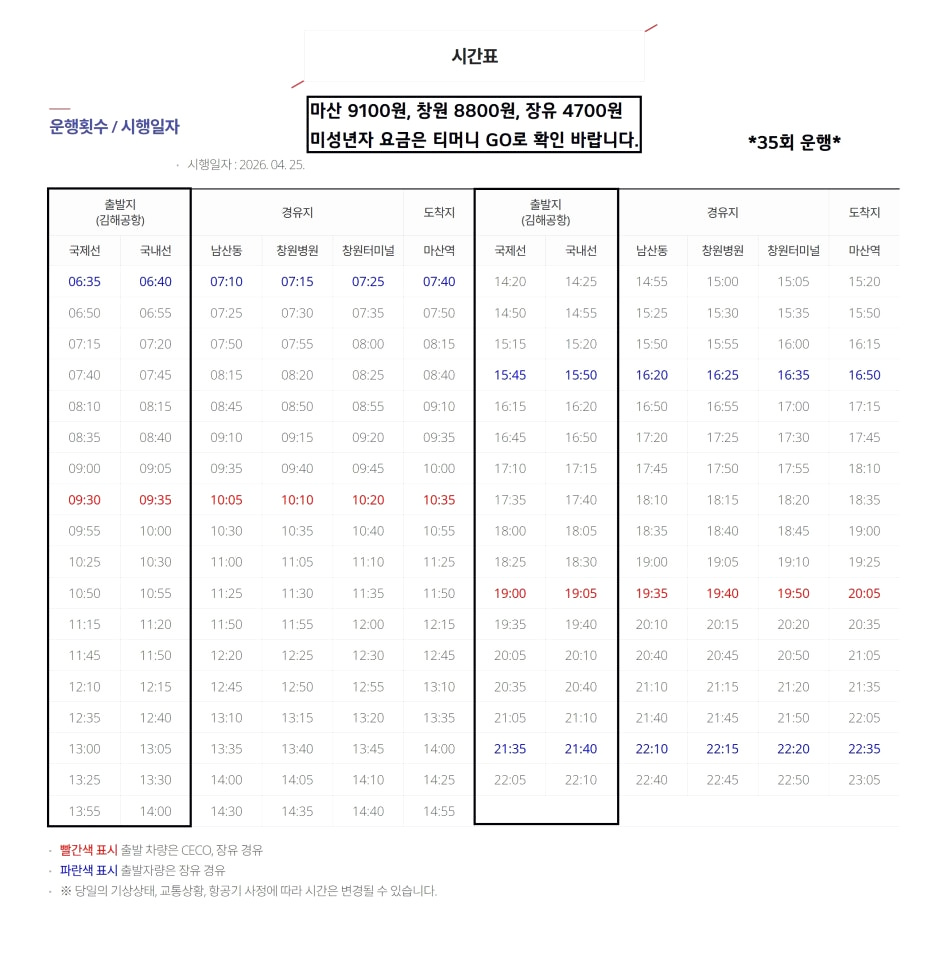 창원, 마산행 정보