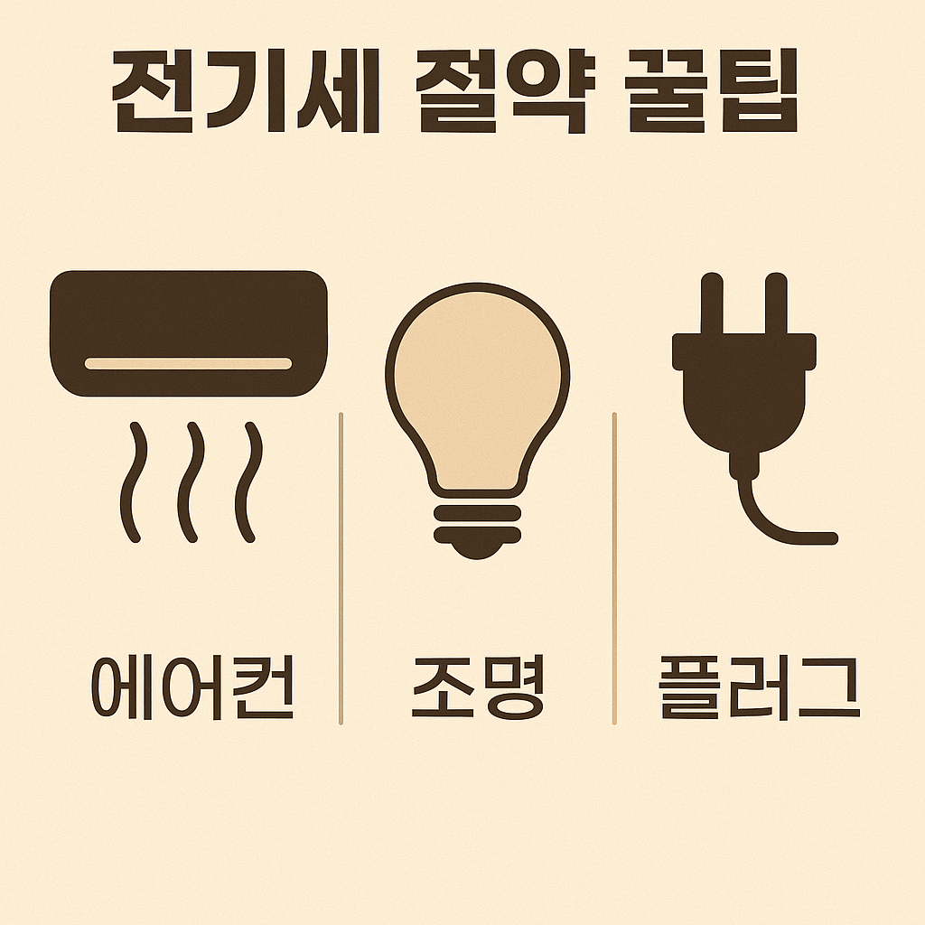 전기세 절약 꿀팁 인포그래픽 - 에어컨, 조명, 플러그