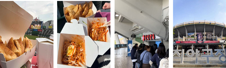 사직 야구장에서 판매하는 음식류와 야구장 전경 사진입니다