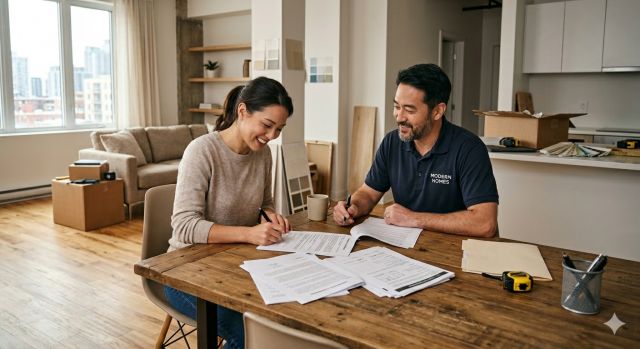 리모델링 계약서 특약 작성 장면 공사 계약 확인 상황