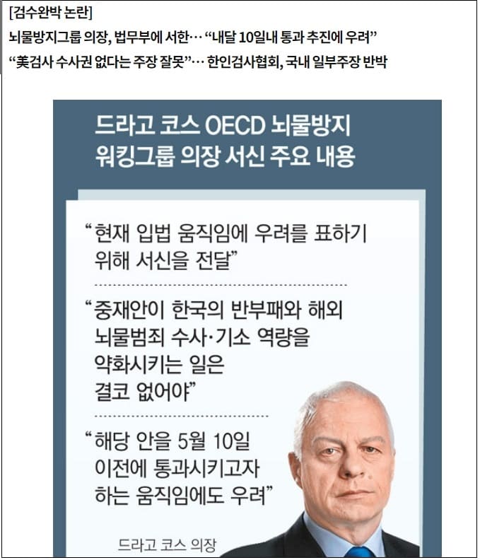 OECD 뇌물방지 워킹그룹도 강행 시 경고할 것