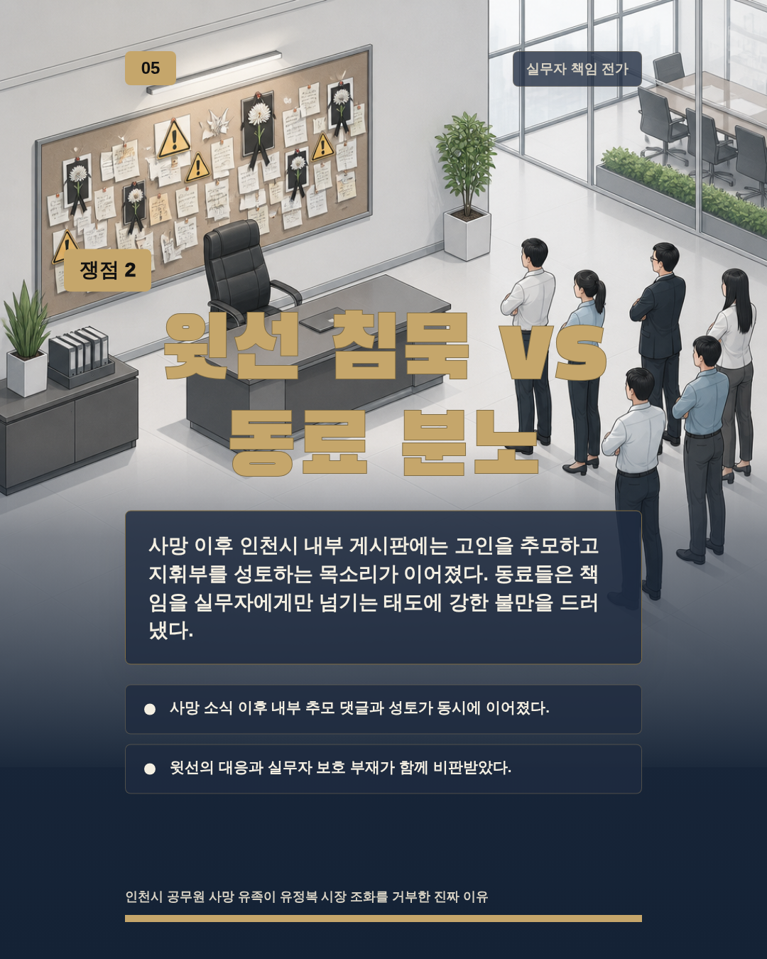 윗선 침묵 vs 동료 분노