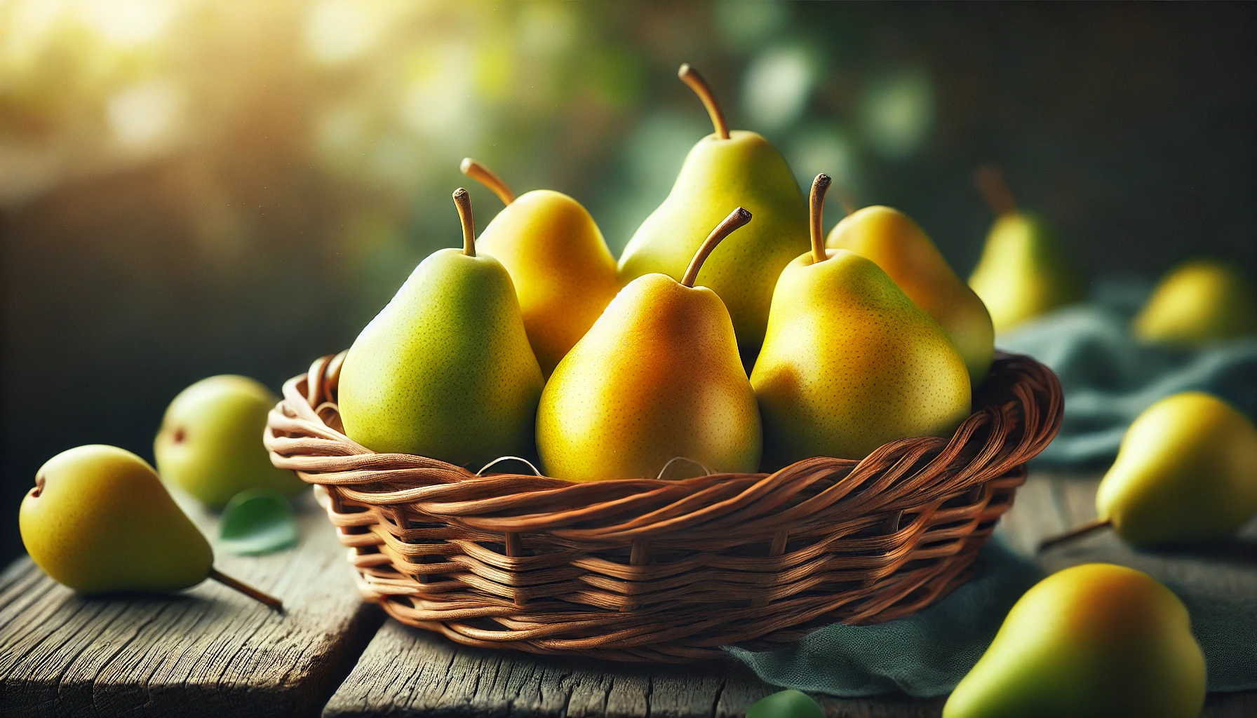 신선한 배가 담긴 바구니