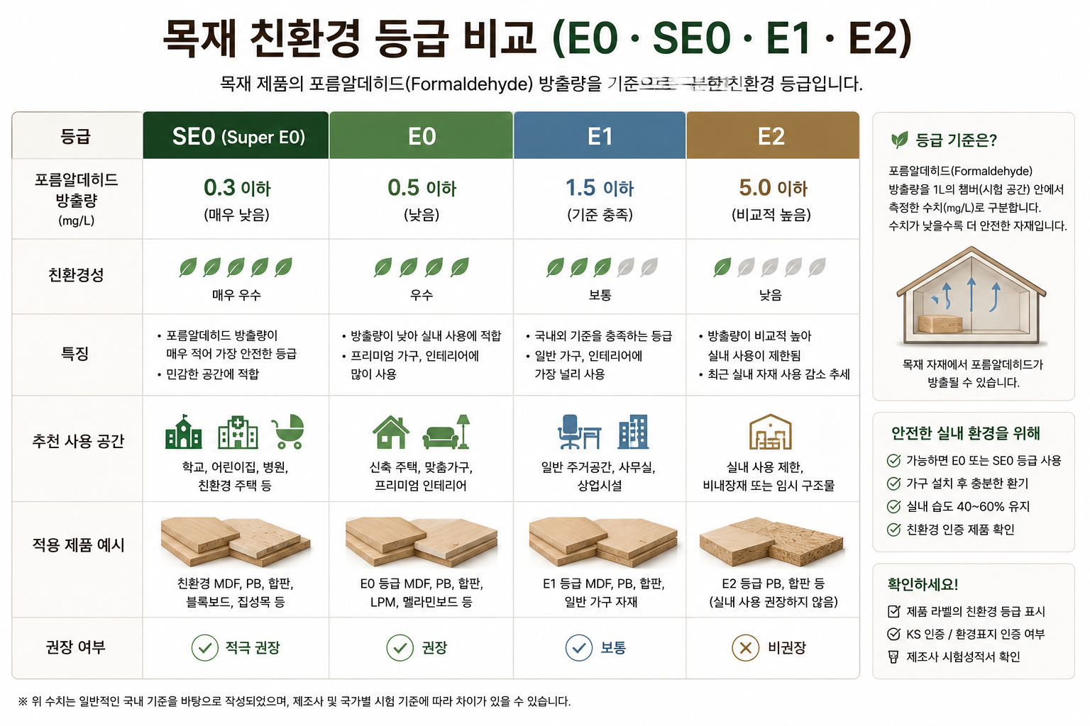 목재 친환경 등급 비교
