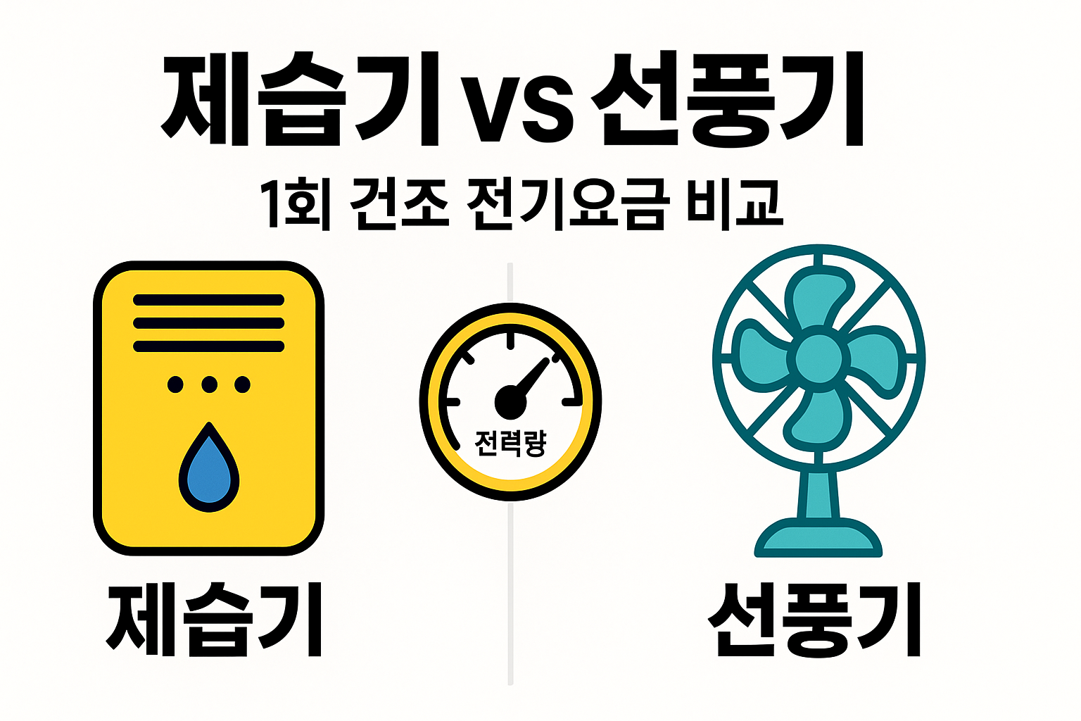 제습기 vs 선풍기 1회 빨래 건조 전기요금 비교 인포그래픽